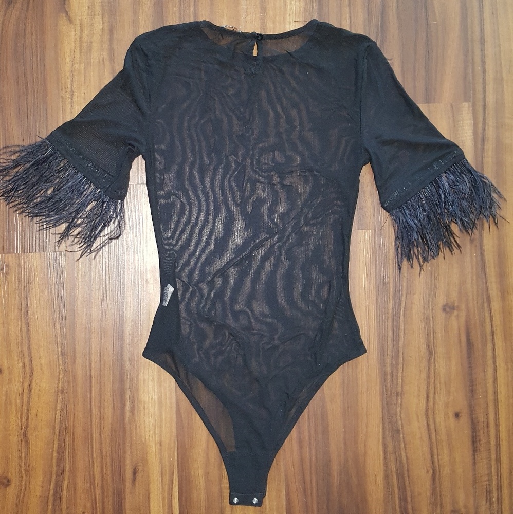 Mesh Bodysuit w/Feather sleeves